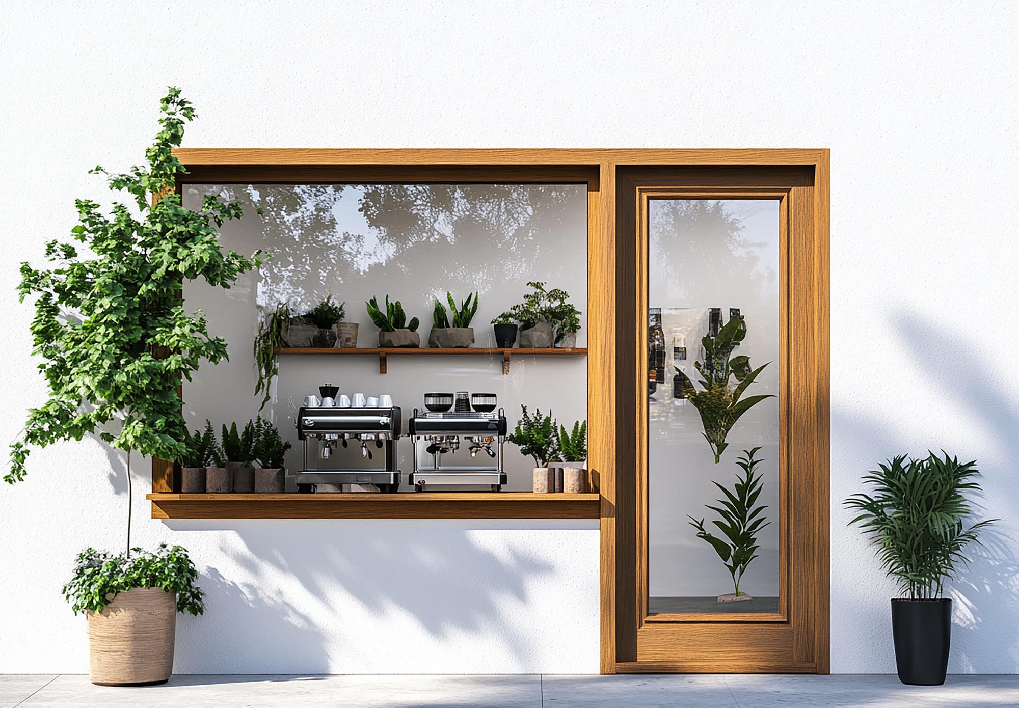 studio front with signboard and plants